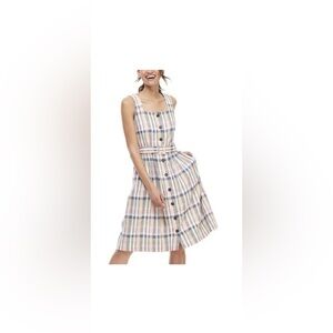 Gal Meets Glam Peyton Pink Plaid Sleeveless Midi Dress Size 12 Linen Blend